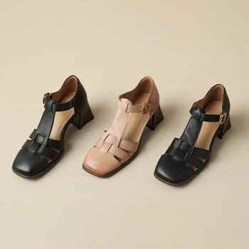 Дамски сандали На висок ток Елегантно, висококачествено удобни Обувки от естествена Кожа, Дамски Ежедневни Офис дама LX30