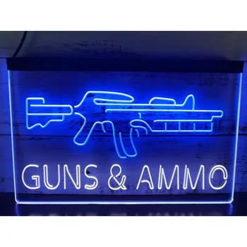 Двуцветен led неонова реклама на магазин Guns Ammo