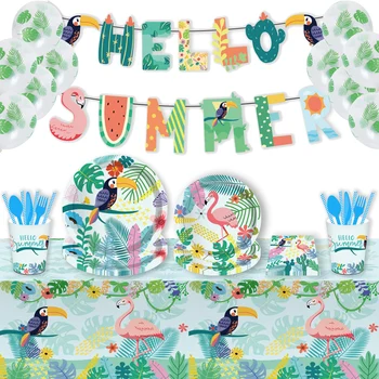 Декорация на партита Фламинго Хартиени прибори за Еднократна употреба Летни Хавай Чиния за рождения Ден на Чаша Салфетка тропически фламинго Вечерни Аксесоари