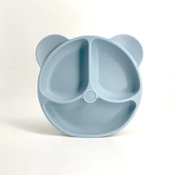 Детска посуда Детска силиконова купа-издънка на Мечката Челюстна плоча, Комплект съдове за готвене Усмихнато лице Комплект детски прибори ретро детска чиния