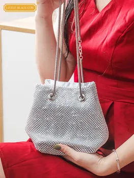 Дизайнерски малка чанта с блестящи диаманти, мода празнична женска чанта на верига, ежедневни чанти-кофи, торби през рамо с едно рамо
