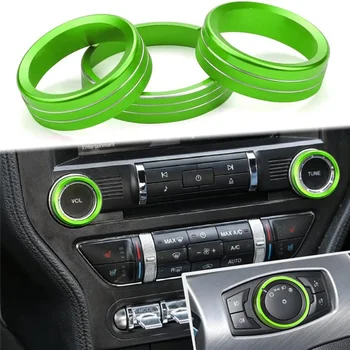 Дръжки на арматурното табло, подреден пръстен, изработени за Ford Mustang 2015-2021, Ключове силата на звука на фаровете, бутон за настройки, капак, дръжка за управление, зелен 3ШТ