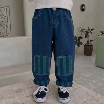 Дънкови панталони за малки момчета, детски шарени дънки, панталони за деца с джоб, колекция от 2023 година, пролетно-есенен детски дрехи, ежедневни