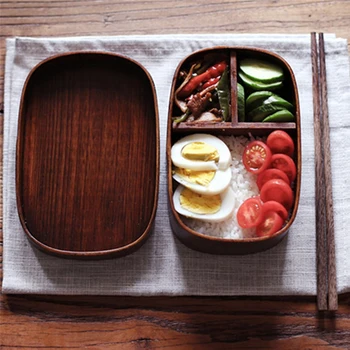 Един слой Дървен Обяд-бокс Японски Bento Box Преносим Контейнер за Храна за Пикник за ученици Кръгла, Квадратна Кутия За съхранение на Съдове