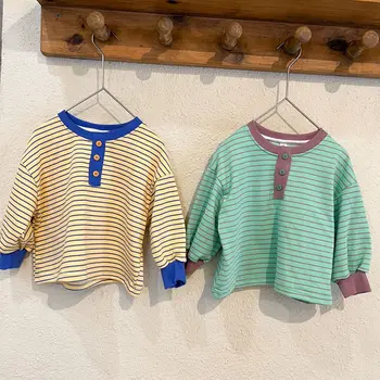 елен jonmi 2023, пролетни детски шарени тениски, Пуловери в корейски стил с дълъг ръкав, потници, детски ежедневни тениски