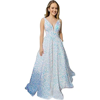 Женствена рокля за бала FDHAOLU 2023 с V-образно деколте плюс рокля за бала, вечерна рокля с пайети RU164