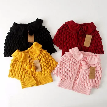 Жилетка за момичета, пролетта и есента вязаный вълнен пуловер с ръкав 