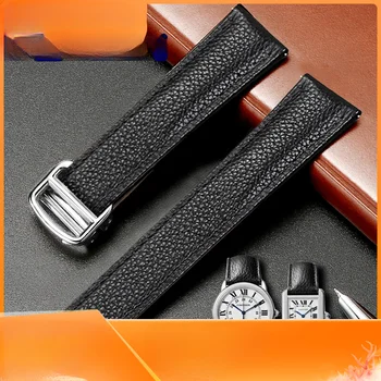 За часовници Cartier каишка от телешка кожа за часа на Лондонската серия Solo, мека удобна каишка за часовник със стоманена катарама 16 17 20 22 23 мм
