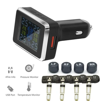 Запалката CODASH Car ГУМИТЕ Автоматична алармена Монитор за налягането в гумите за USB порт с 4 сензора Цифров дисплей