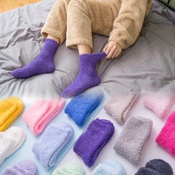 Зимни Топли пухкави хавлиени чорапи от хубава мек коралов кадифе за жени, домашно кърпа на пода, къси памучни чорапи, дишащи