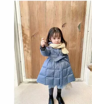 Зимно детско дълго палто с качулка за момичета, корейската версия, яке в бяло утином топола принцеса в стил Лолита, от 2 до 8 години