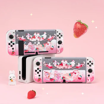 Калъф Funda Nintendo Switch Cover Case Kawaii Сладко Розов Цвят Ягода Бъни, Фиксируемая Защитна Мека Обвивка За Контролер Switch Joy-Против
