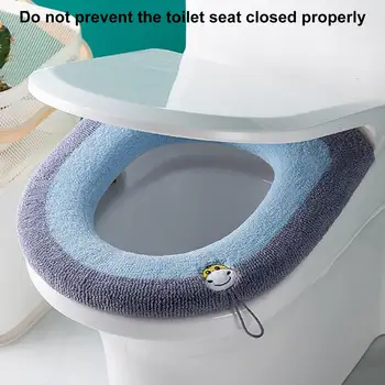 Калъф за седалката на тоалетната чиния с каишка Лесна инсталация, 4-сезонно O-образна Вязаный подложка за баня Ежедневна Употреба