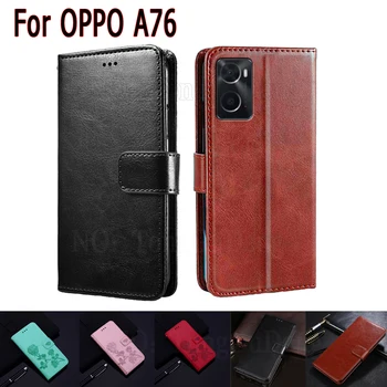Калъф за телефон OPPO A76 Case, Кожен Защитен Портфейл с Панти капак за магнитни карти, Hoesje Etui Book За OPPO A 76 Case
