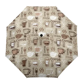 Кафе на зърна, чаши за кафе, Автоматично Сгъваем чадър, мъжки женски чадър с принтом, лек дъждобран