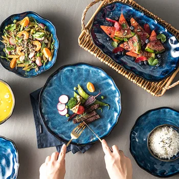 Керамични чинии и чаши, переделанные в пещ FANCITY в японски стил, набор от прибори за домашно творчество, купа за ориз