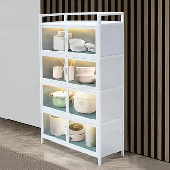 Креативни кухненски шкафове от алуминиева сплав, стъклото на гардероб за дневна, бял шкаф за съхранение на прибори, Модерни кухненски мебели