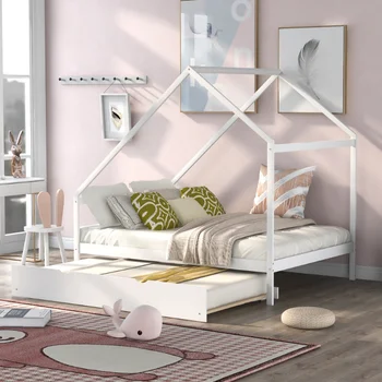 Легло за дървена къща от всякакъв размер с два куфара\ Бял Масив бяло дърво [в наличност в САЩ]
