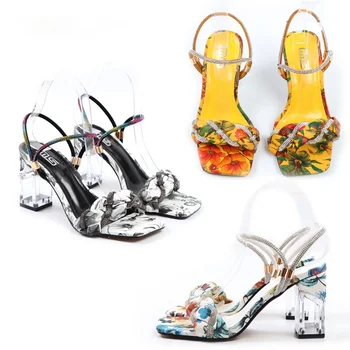 Летни дамски обувки на висок дебел ток 8,5 cm, дамски чехли с масивна отворени пръсти, дамски сандали в ретро стил с джапанки отзад, Zapatillas Mujer