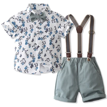 Летни детски дрехи от 4 теми За Малки момчета, Модни Джентльменская Ежедневни Плажна риза с Цветя + Шорти, Комплект детски дрехи BC431