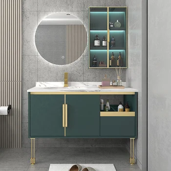 Луксозен шиферный шкаф за баня, тъмно-зелено, мивка за измиване на ръцете в пном пен, умен шкаф за баня