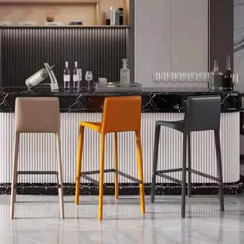Луксозни бар столове в скандинавски стил, Бар мебели, Прости модерни кожени художествени столове с високи бар-стол, Дизайнерски стол за кафе