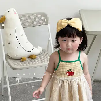 Лято 2023, Корейски Стил, Сладки детски жилетки без ръкави, Решетчатая окото, Памук, Мека мода, Нов дизайн за деца
