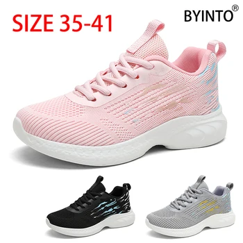 Модерен дамски спортни обувки за тенис, леки еластични обувки с дишаща мрежа, заглушителен удари, спортни дамски маратонки за отдих, Тенис Feminino