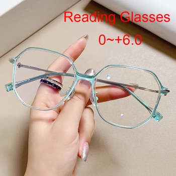 Модерен мулти фасетиран квадратни очила за четене, женски градиентные зелени метални Рамки за очила, Антисиневой светлина, Очила за далекогледство Рецепта