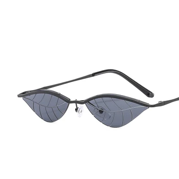 Модната марка Y2K, Слънчеви очила с Кошачьим Око от сплав, Дамски ретро нюанси, Очила Без рамки, Тесни Слънчеви очила в стил пънк с листа, Дамски слънчеви Очила