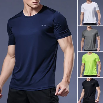 Мъжка спортна тениска с къс ръкав, бързосъхнеща тениска за бягане, дишаща тениска за фитнес, тениски за футбол от ледената коприна, мъжки дрехи