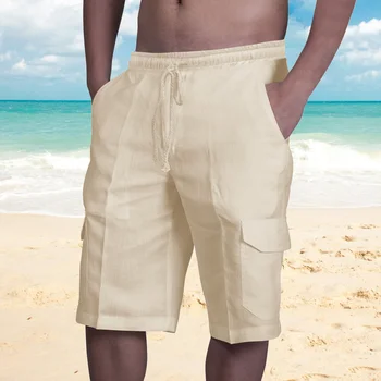 Мъжки ежедневни ленени къси панталони с високо качество, летни шикозни панталони с много джобове, мъжки ежедневни облекла M-3XL