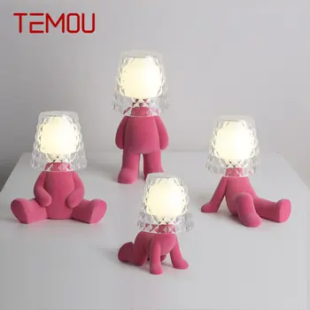 Настолна лампа в скандинавски стил TEMOU, креативна смола, розова настолна лампа във формата на човек, на новост, led лампа за дома, детска спалня, дневна