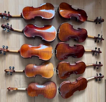 Незначителни дефекти благородна цигулка с ръчно рисувани 4/4 3/4 1/2 1/4 от масивно дърво, натурална шарени цигулка от клен, Кафяв струнен инструмент