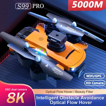 Нов безпилотен летателен апарат S99 Pro 8K 5G с професионална HD двойна камера, локализация, обходом препятствия, сгъваема квадрокоптер, радио контрол дистанция на 5000 м, са Новост