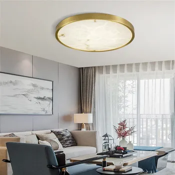 Нов напълно мед мрамор съвременен китайски стил, прости лампа за спални, луксозни кръгли балконски лампи за кабинета творческа личност