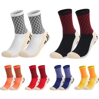 Нови средни нескользящие футболни чорапи с мобилен модел, силикагелевые дишащи и абсорбиращи потта футболни чорапи за тренировки
