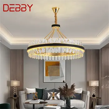 Полилей DEBBY, кристална окачен лампа, домашен кожена кръгла лампа в стил постмодерното за хол, трапезария