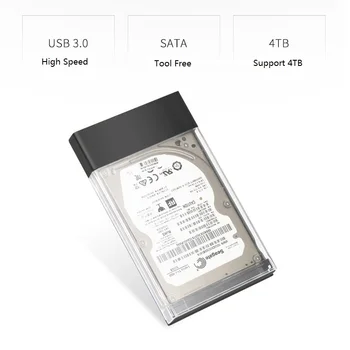 прозрачен Калъф за твърд диск, USB 3.1 UASP Type C Sata 3.0, 2,5-инчов корпус на твърдия диск с кабел Type C.