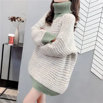 Пуловер с висока воротом, новост 2023, дамска есенно-зимна горна дреха, без пуловер, удебелена в основата на пуловери от мързеливи дебелото конци