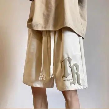 Реколта лято на мъжко облекло в американски стил, безплатен спортен тенденция оверсайз, ежедневни младежки къси панталони Хонг Конг Breeze с писмото принтом