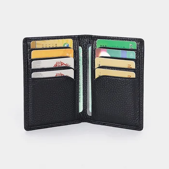 Ретро държач за карти от естествена кожа със защита от радиочестотна идентификация, притежателите на кредитни карти, Малък портфейл калъф за документи за самоличност, тънък мини чантата за мъже