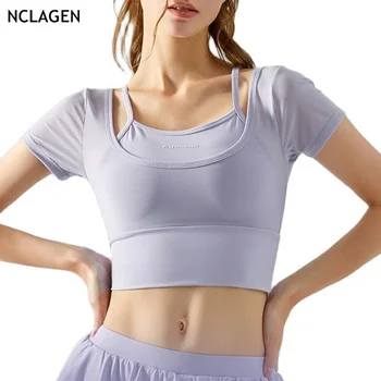 Ризи за йога от окото на материал NCLAGEN с къс ръкав, женски дишаща сутиен за фитнес зала, спортна тениска, топ за джогинг, фитнес, тренировъчен сутиен за тренировка