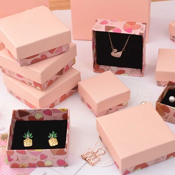 Розова кутия за съхранение на бижута, изработени от крафт-хартия, Гривна, Колие, Пръстен, Обеци, Кутия за опаковане на сватбени подаръци Ръчна изработка, Кутия за демонстрация на бижута