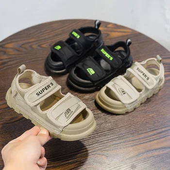 Сандали за момчета, лятна новост 2023 година, голяма детски обувки Baotou, детски обувки, нескользящая детска парусиновая плажната обувки, детски обувь로마샌들