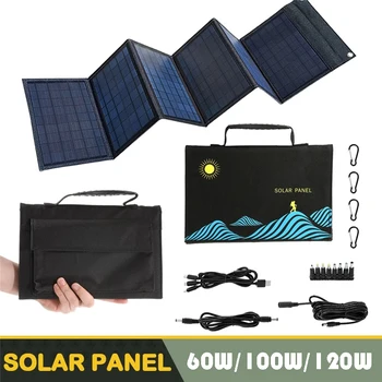 Сгъваема чанта за соларен панел с мощност 100 W, изход USB + DC, Слънчево зарядно, джобно складное слънчево зарядно, преносим източник на енергия за улици