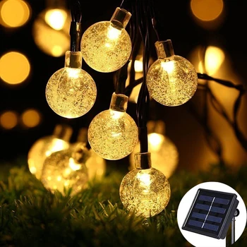 Слънчеви струнни светлини 6 м 30 led кристална топка на слънчеви батерии Страхотна струнни светлини за декорация на градината на Коледа, сватба
