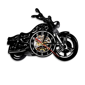 Стенен часовник с винил вътрешната плоскост за мотоциклет, на часовника с часови механизъм, монтиран на стената арт декор за мотоциклет, часовници за стена, кухня