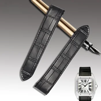 Удобни Меки непромокаеми кожени въжета 20-23 мм за часовник Cartier Santos 100 Черно Кафява каишка за часовник с катарама от неръждаема стомана