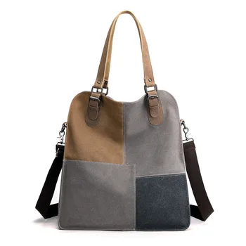 Холщовая ежедневна дамска чанта, стилна чанта-тоут с контрастиращи шевове, реколта чанта през рамо, чанта-месинджър голям капацитет